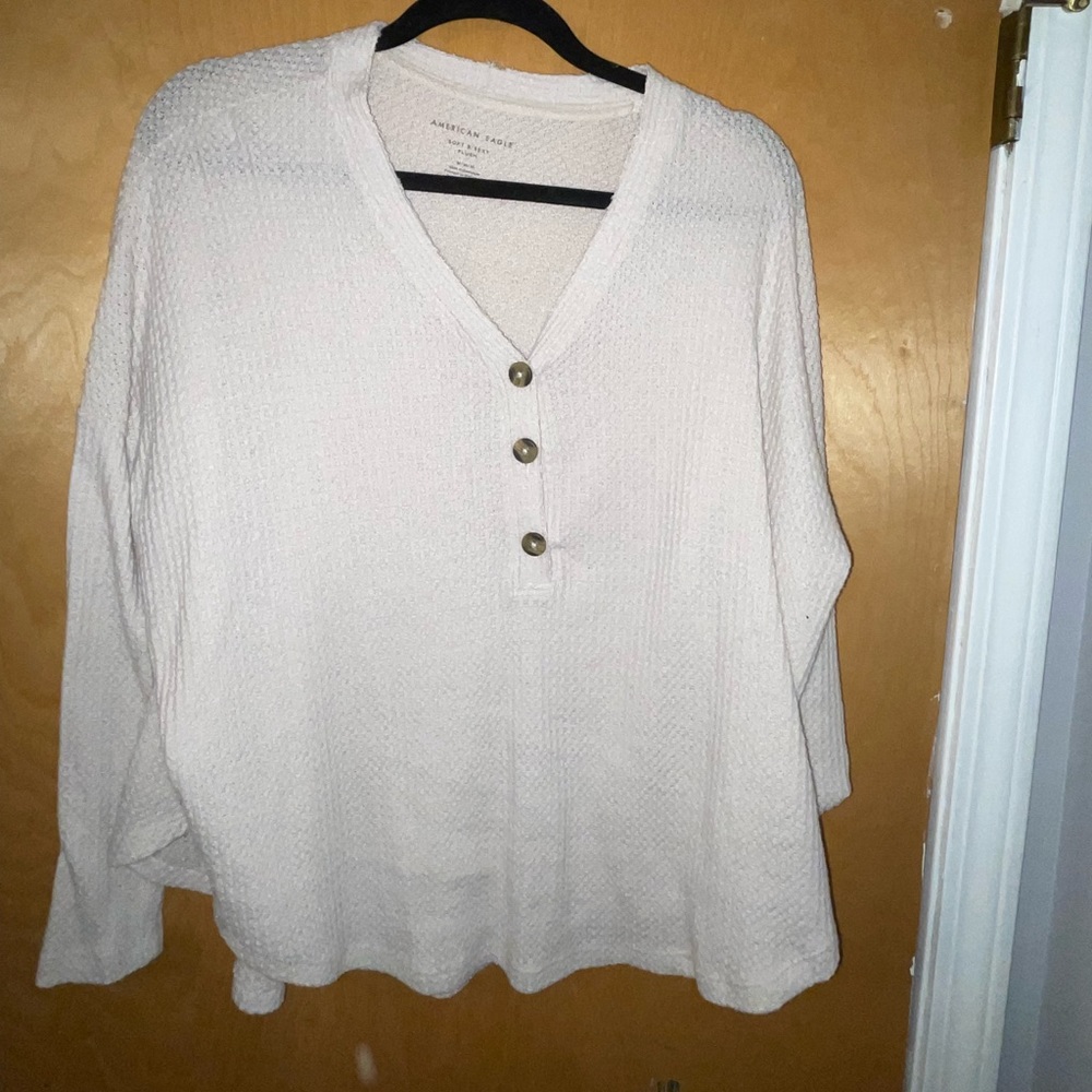 American Eagle Cream Waffle Shirt